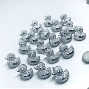 Metallic Glittery Silver Duck Handmade Studs
